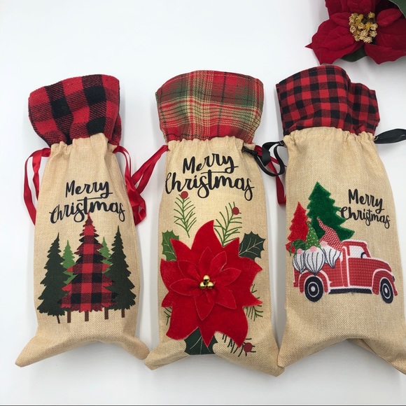 Christmas Wine bottle gift bags,  Set of 3 New - Picture 10 of 11